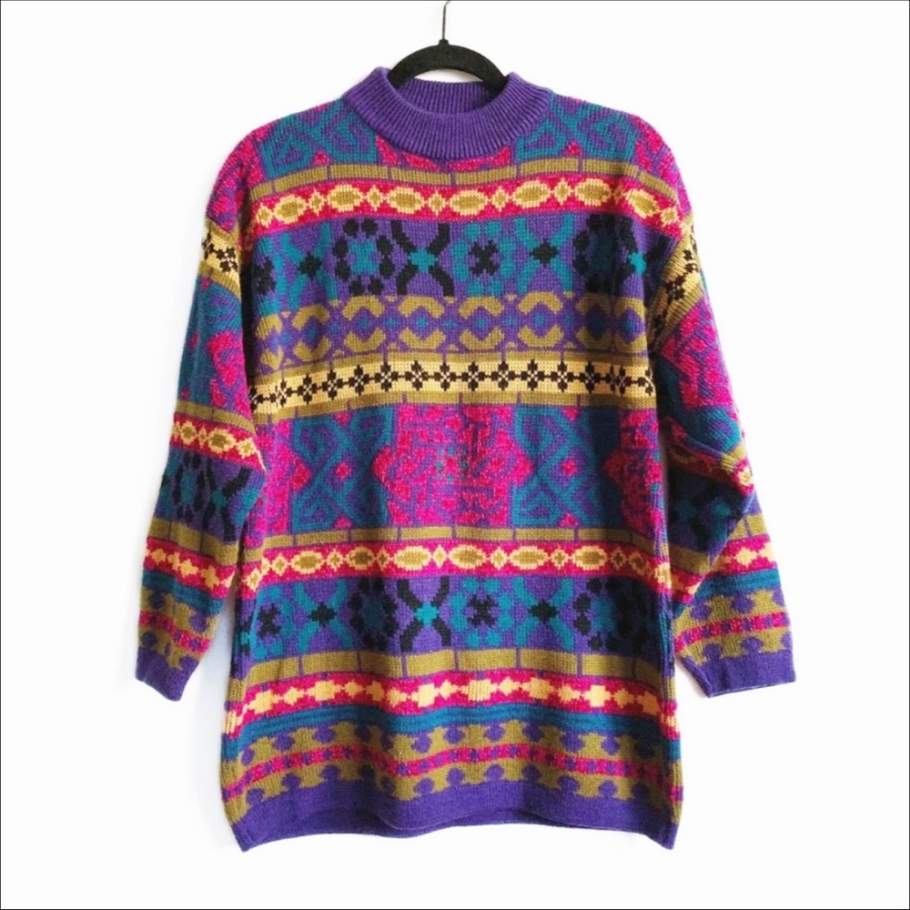Venezia Vintage Wool Blend Colorful Ski Sweater Eclectic Boho Ski